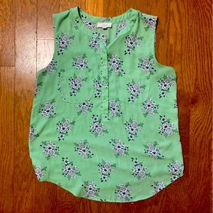 LOFT Outley Mint Green Floral Sleeveless Blouse size M